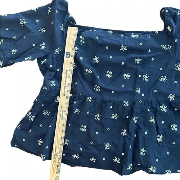 LANE BRYANT Off Shoulder Peplum Blouse Top Blue White Embroidered Size 18 Lined - Picture 7 of 7